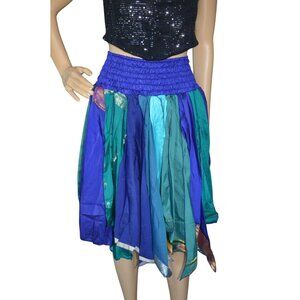 NWT Boho Handkerchief Costume Festival Silk Skirt Blue Teal Women's One Size